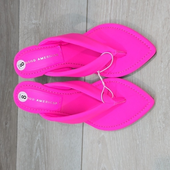 Good American Women "Like New" Thong Hot Pink Clear Wedge Sandals shoes sz 8 - Picture 4 of 10